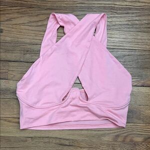 SHEIN Light Pink/peach cross front cropped tank top